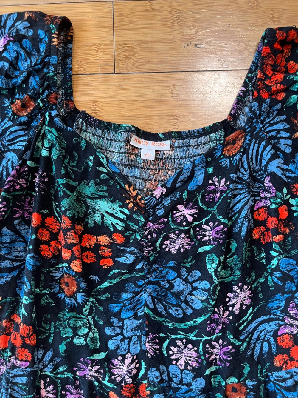 Knox Rose Black Botanical Print Boho 100% Rayon Wide-Leg Jumpsuit - Picture 4 of 15